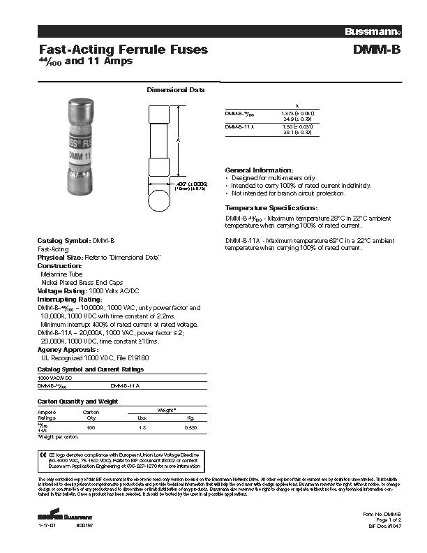 DMM-44-100系列fluke專(zhuān)用保險(xiǎn)絲 選型參數(shù)